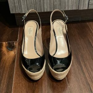 Valentino Black Patent Leather Espadrille Wedges
